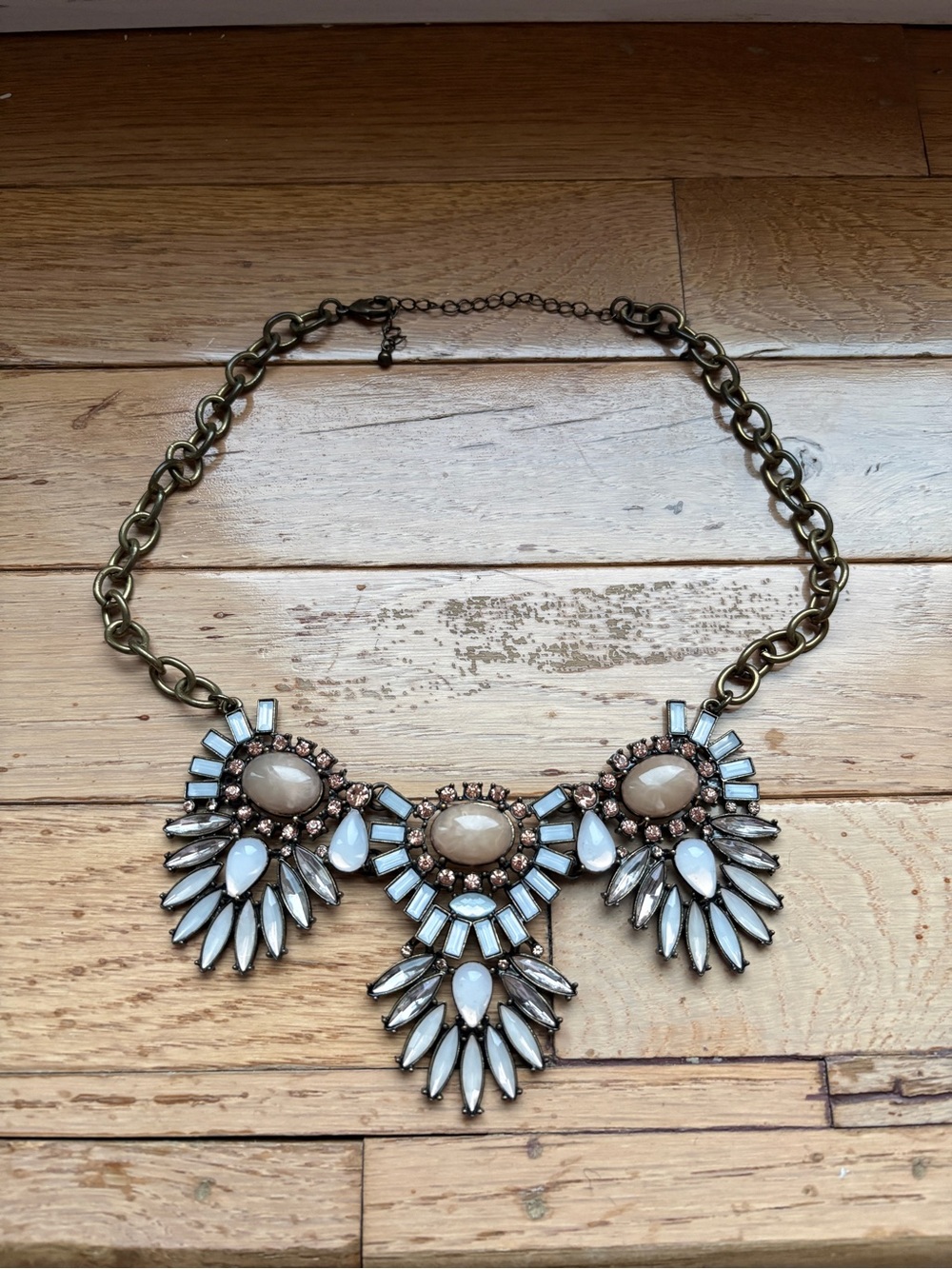 Spring Street Champagne and White Statement Collar Necklace 16”
